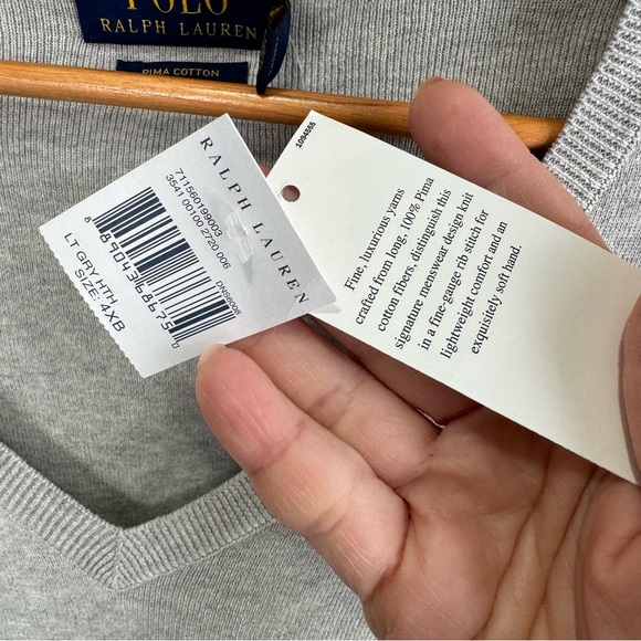 Polo Ralph Lauren Pima Cotton Knit Sweater Vest Blue Pony Light Heather Gray 4XB - Picture 4 of 7